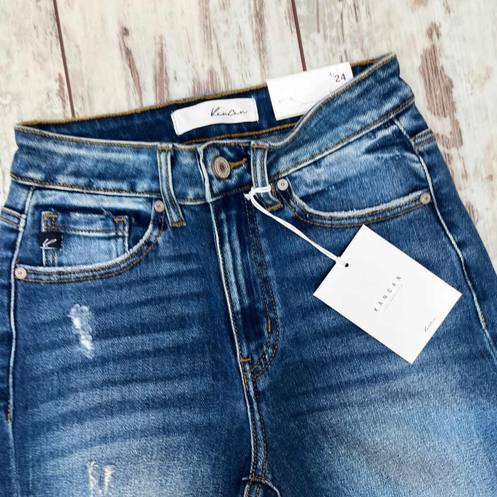 KanCan High Rise Distressed Ankle Skinny Jeans Frayed Hem Medium Wash NWT - Picture 13 of 16